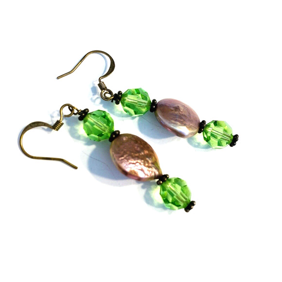 Pierced Earrings Fashion Jewelry Pink & Green Beaded Drop Dangle Style Beads - Picture 3 of 5